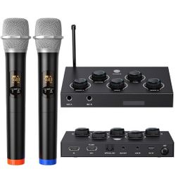 DIGITNOW!Portable Karaoke Microphone Mixer System Set, with Dual UHF Wireless Mic, HDMI-ARC/Optical/AUX & HDMI In/Out in Singing Receiver for Smart TV