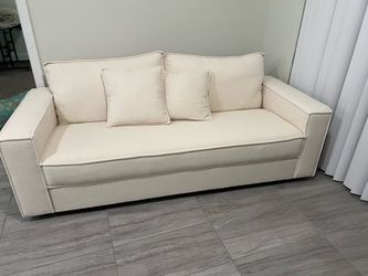 Cream Fabric Sofa with Throw Pillows
