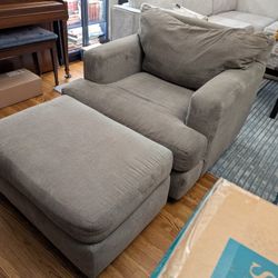 Oversized Gray Armchair with Ottoman