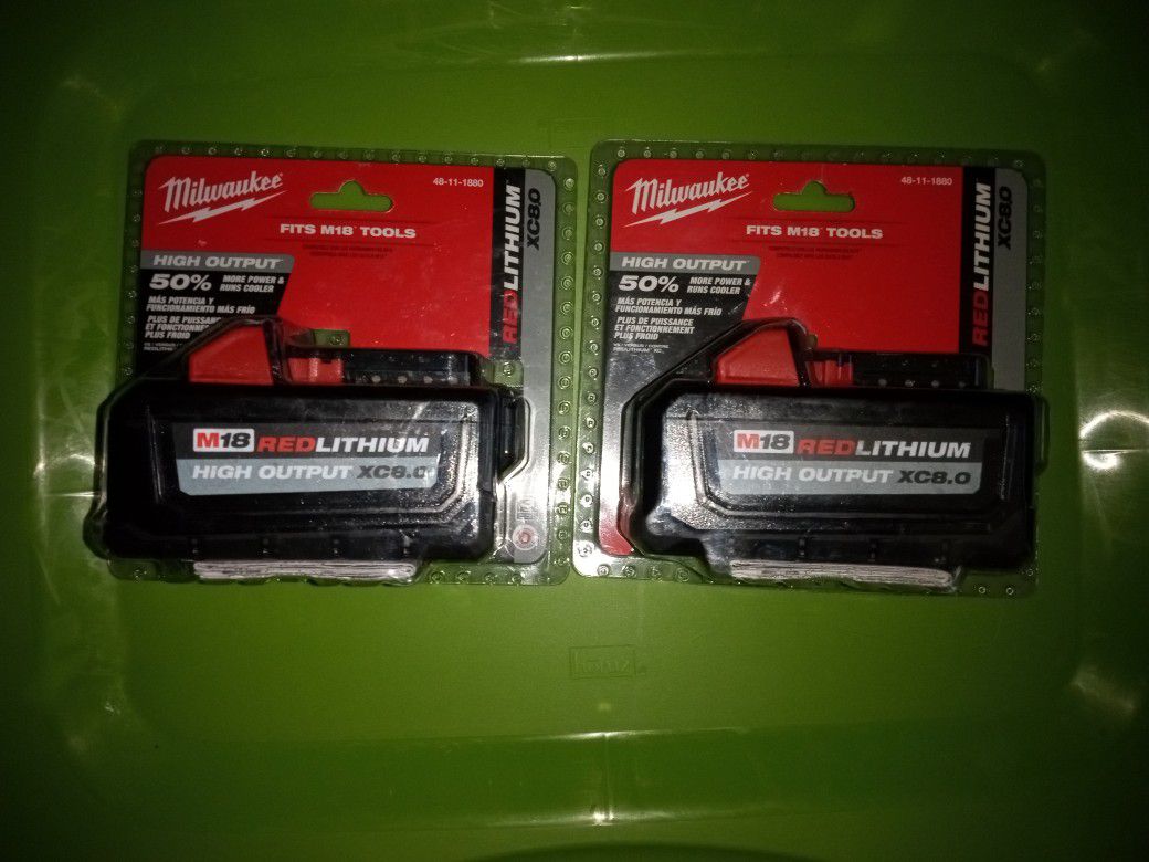 2 NEW Milwaukee XC8.0 Ah High Output RED LITHIUM NEW