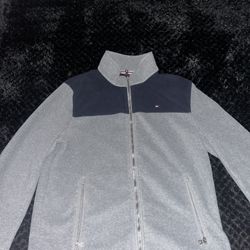 Tommy Hilfiger Full-Zip Fleece Jacket Gray Navy Color Block Logo Adult Large Unisex