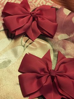 Hair bow set (2) size 5x5! Hot pink! Hand-made/New!