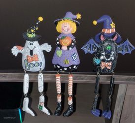 1998 (3) HALLOWEEN RESIN CUTE SHELF SITTERS, GHOST/WITCH/BAT NEW VTG RARE SET