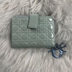 Miss Dior Baby Blue Wallet With Metallic Chain