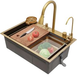 Kitchen Waterfall Sink, Gold Stainles Steel For Sale $57.00 50%+ OFF Retail $115.00 NEW IN BOX