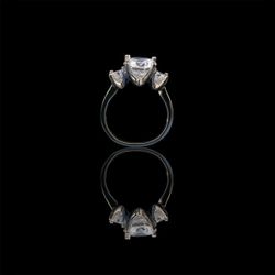 Three stone Sterling Silver ring with 3ct round center with double sides 0.25 ct. Stones ring, simulated diamond engagement ring