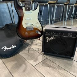 Fender 36W Amp, Case And Suzuki Electric Guitar 