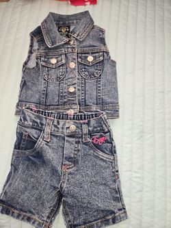Baby Jean Shorts And Jacket Vest Set 