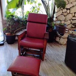 Dark Oak Rocking Chair And Foot Stool