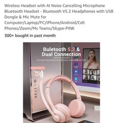 Wireless Headset with Al Noise Cancelling Microphone Bluetooth Headset - Bluetooth V5.2 Headphones with USB Dongle & Mic Mute for Computer/Laptop/PC/i