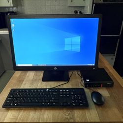 Lenovo ThinkCentre Micro PC - Complete Desktop Computer - Intel i5 Processor / 256GB SSD Hard Drive / 8GB Memory / 24 Inch HP Monitor / Windows 10 Pro