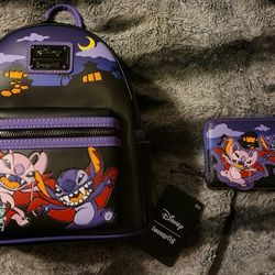 Loungefly Disney Lilo & Stitch Vampire Angel & Stitch Backpack & Matching Wallet