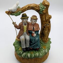 Vintage Ceramic Old Couple Swing "Through the Years" Music Box   Works!