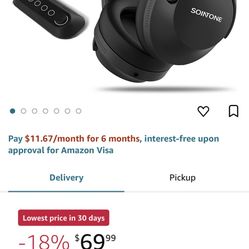 SOINTONE HFF86 Wireless Headphones for TV Watching with Bluetooth Transmitter (Digital Optical AUX RCA), Pass-Through Support, Over Ear Headset for Se