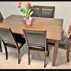 Brown Kitchen Table And 2 Wood Chairs And 2 Wood Bench  Set👉 Dining Room Set Of 5 🌟 In Stock ✅
