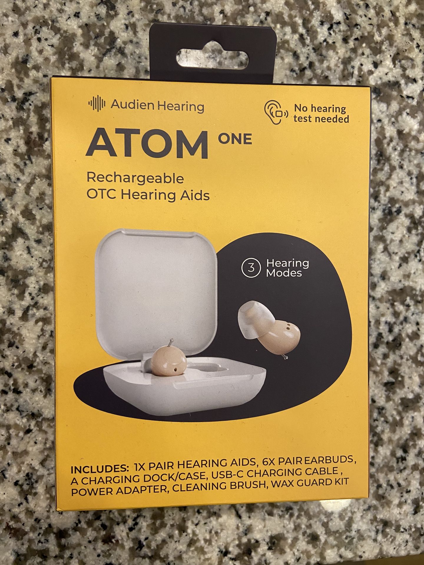 Audien Atom One Rechargeable OTC Hearing Aids - Brand New