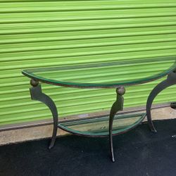 Beautiful End Table Side Entrance Door Decor Glass Metal Base Half Circle Table 