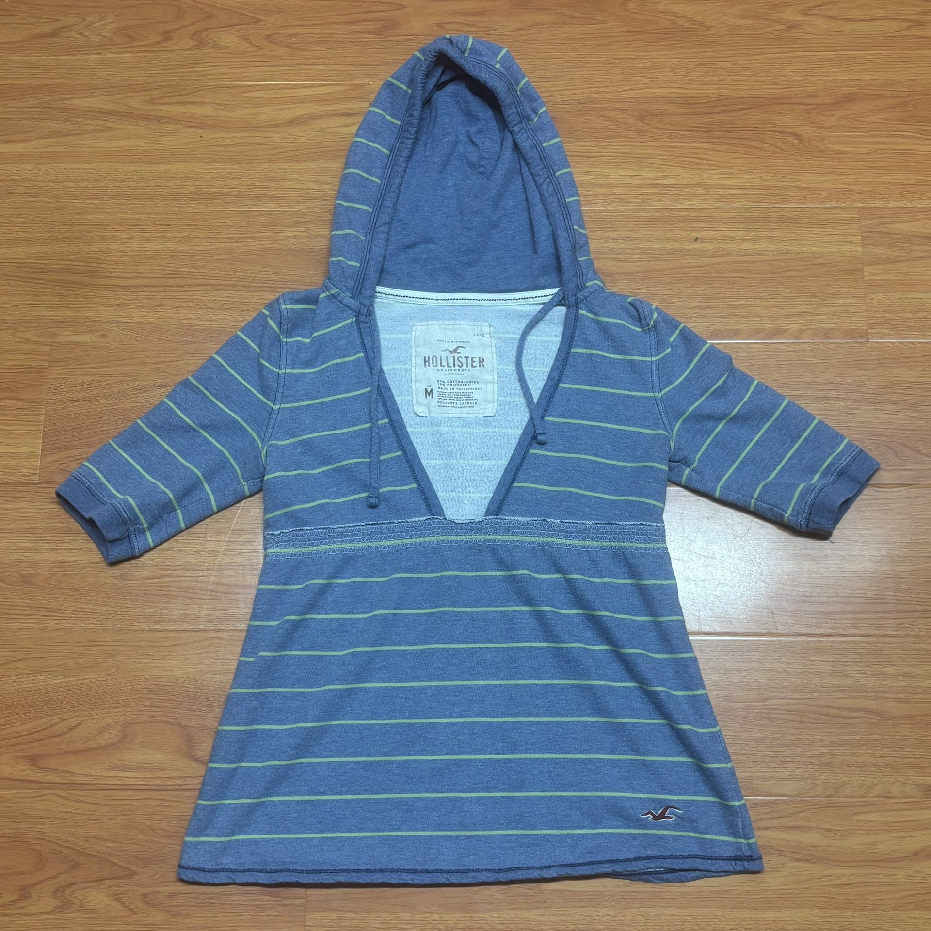 Vintage Y2K Hollister Co. Striped Hooded Baby Doll Top Size M
