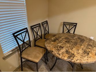 5-Piece Round Faux Marble Dining Table Set with 4 Chairs