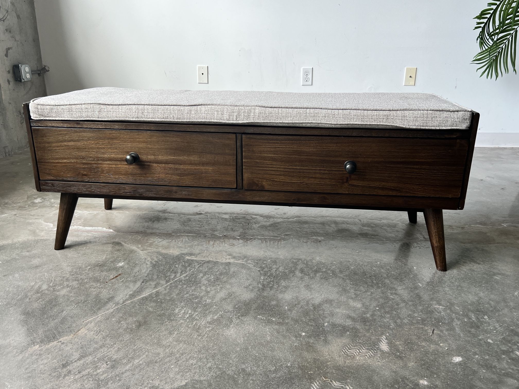 Mid-Century Modern Storage Bench with Drawers