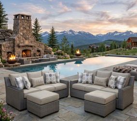 Outdoor Wicker Patio Sectional Set with Ottomans one couch alone retails $800 alone high quality Costco quality patio furniture deep seating cushions 