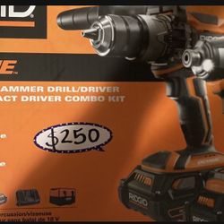 RIDGID 18-Volt OCTANE Lithium-Ion Cordless Brushless Combo Kit with Hammer Drill, Impact Driver, (2) 3.0 Ah Batteries, Charger