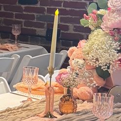 24pcs Flickering LED Taper Candles With Gold Stands 