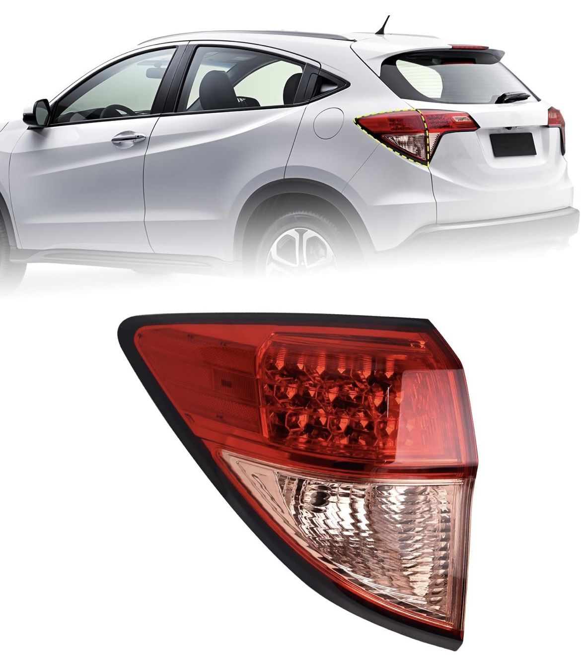 LED Tail Light Compatible with 2016 2017 2018 Honda HRV Replacement for 33552-T7S-A01 HO Outer Taillight Rear Brake Lamp Left Driver Side