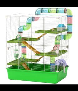 23" 5-Tier Hamster Cage~NEW~ w Wheel and Water Bottle, Green ~ Pawhut