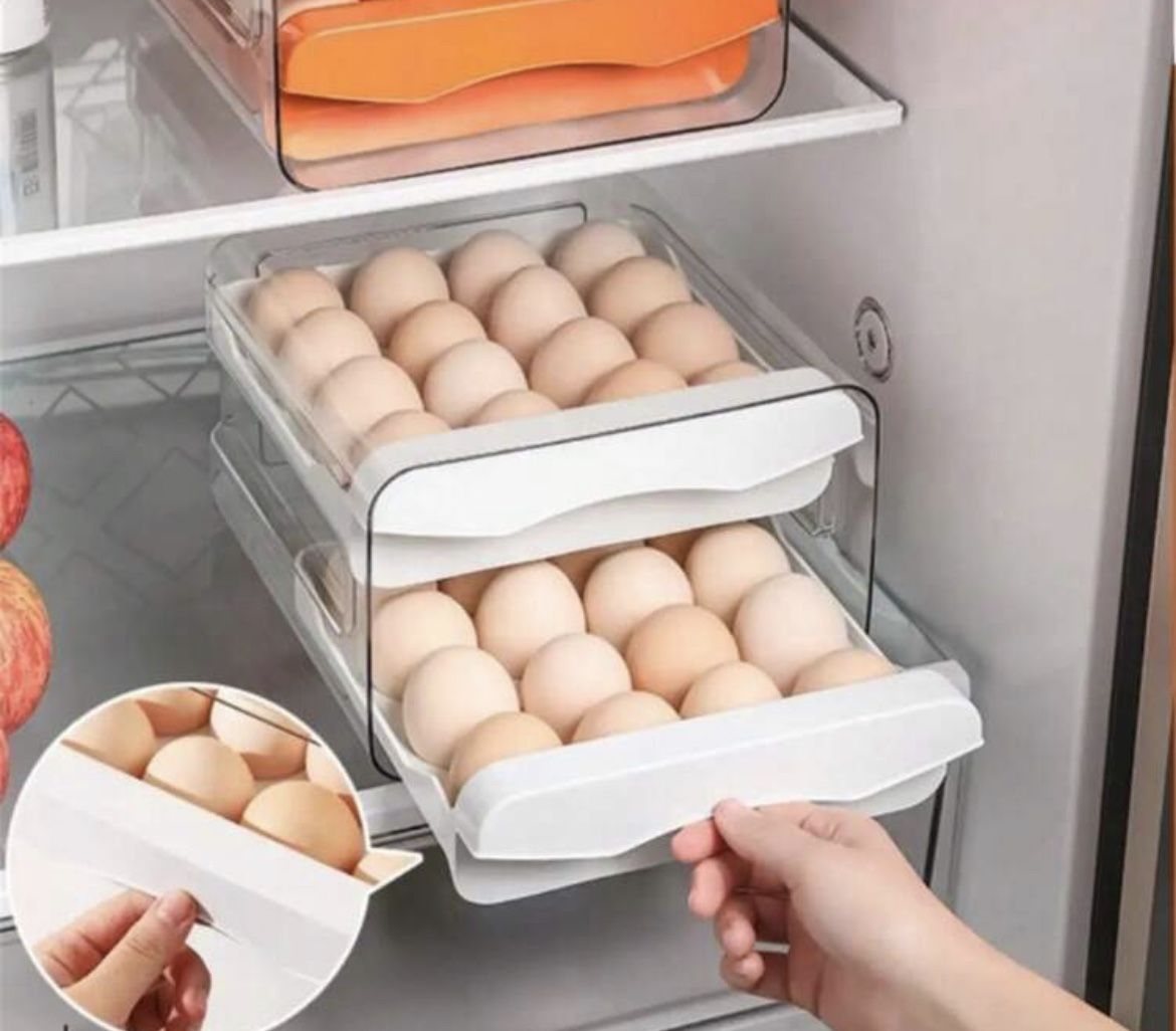 1 Pack 2 LayerLarge Capacity Egg Holder For Refrigerator, Egg Storage Container Organizer Bins, Stackable Clear Plastic Storage Container, Fridge Egg