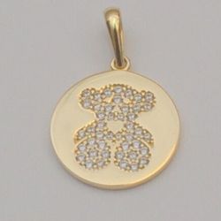 14k Yellow Gold Round Medal Bear Pendant Small Charm for Necklace 15.7 mm