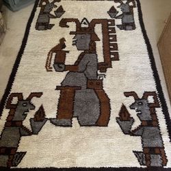 Large Handmade Wool Rug With Designs Of Mayan Deity LC Chel