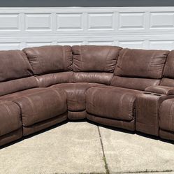 Beautiful Brown Leather Electric Reclining Sectional Couch!😍