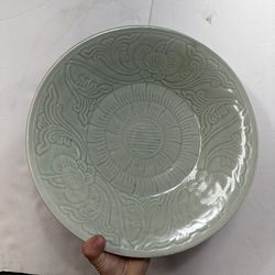 14.5” Antique Chinese Celadon Charger Round Serving Platter Plate Qing Dynasty