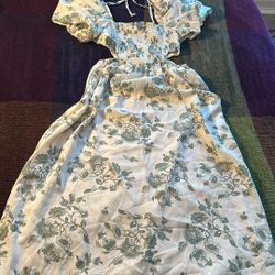 Woman’s Small “Hint Of Blush” Floral Print Puffed Sleeve Midi Dress