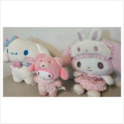 Lot of 3 Sanrio Plush Toys - Cinnamoroll & My Melody (Bear Onesie & Sleep Mask Styles)