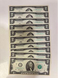 10 consecutive Two Dollar Bills