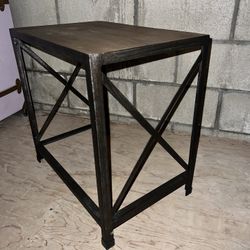 Wooden And Steel Stool Or Side Table 