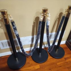 3-Black Stanchion, 5 ft Black Velvet Rope Red Carpet Ropes and Poles, Stainless Steel Stanchions Post Used for Theaters, Parties, Wedding, Exhibition,