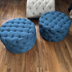Two Blue Ottomans