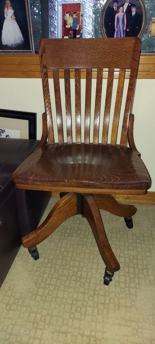 Antique Wood Bankers Chair - Desk - Office 