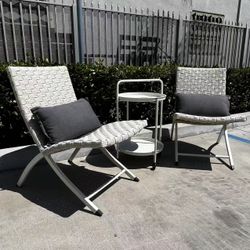 New In Box 2 Chair And 1 Rolling Table Cart Beige Or Navy Blue Color Patio Furniture Furniture 