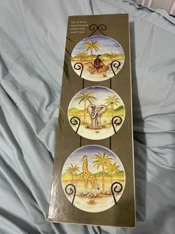 Hand Painted Plates and Hanging Rack