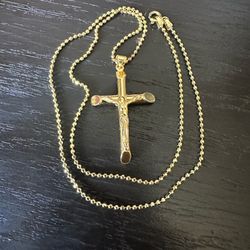 925 gold over Sterling Silver Crucifix Necklace , 20 in. Ball link chain, marked 925