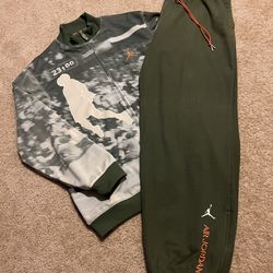 AIR JORDAN Olive Retro Fit / Matching 23:00 1988 Slam Dunk Contest Jacket XXL 2XL & Sweat Pants 3XL / Green & Orange 