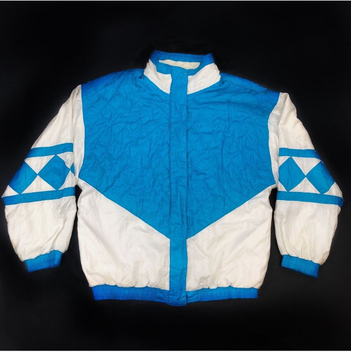 Vintage Janeve Jacket Colorblock Blue Retro & White Women's Sz Large