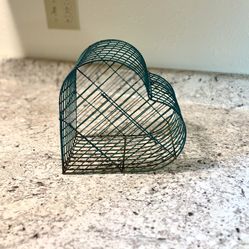 Bird Cage Heart Shaped Green Metal Vintage Rustic Decorative With Door