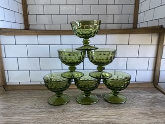 Vintage MCM Cubist Goblets Whitehall Avocado Green Parfait Glasses Set of 6