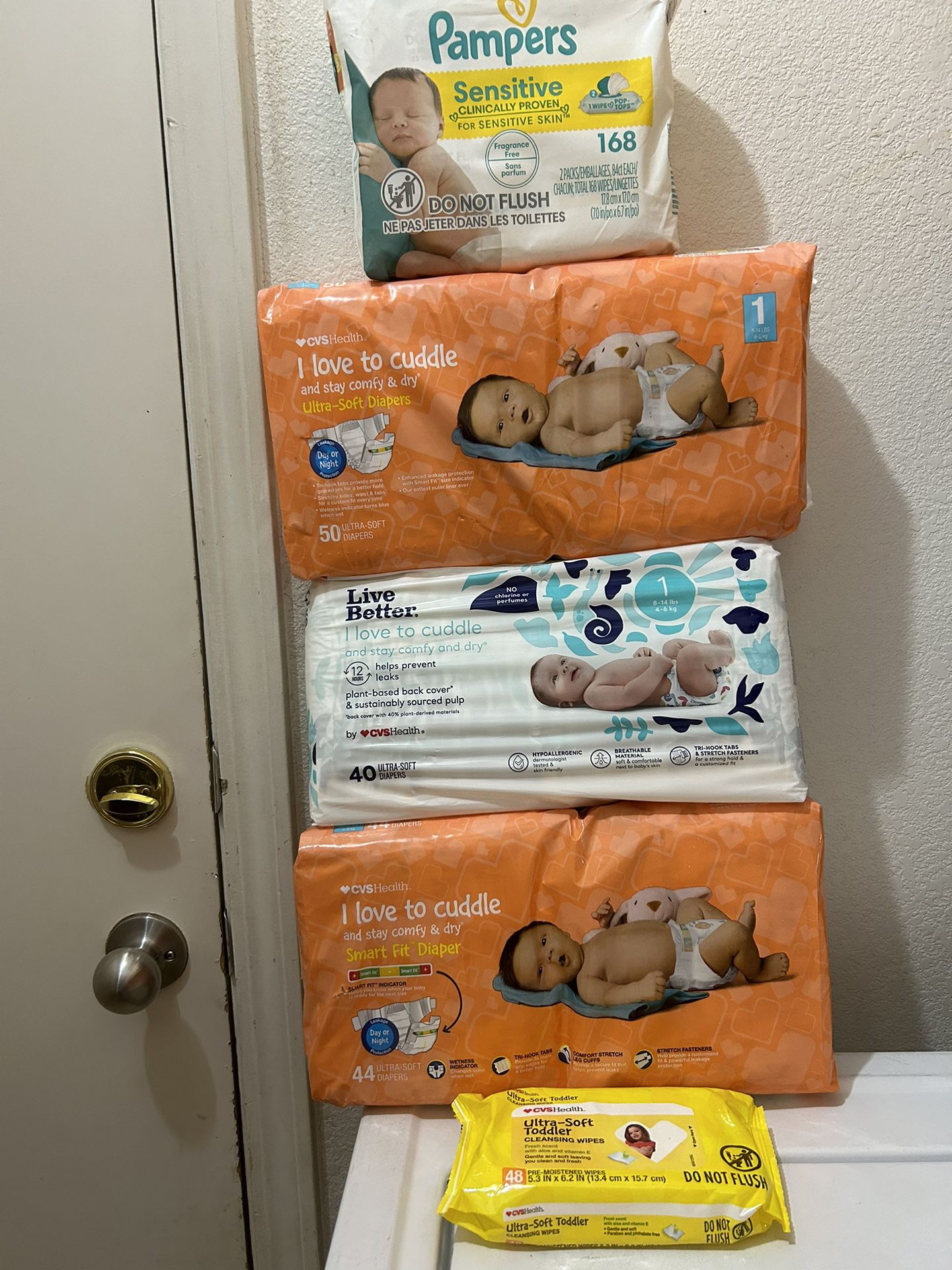 3 Diapers Bags (Size 1) And 1 Pampers Baby Wipes