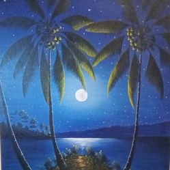 Original And Signed Moonlight Palm  Painting